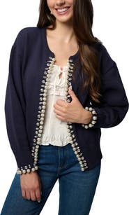 SAACHI Faux Pearl & Crystal Cardigan