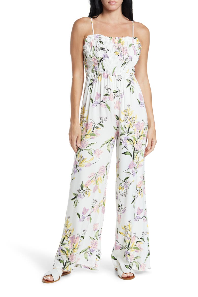 Smocked Maxi Dress, Main, color, BLANC TULIP