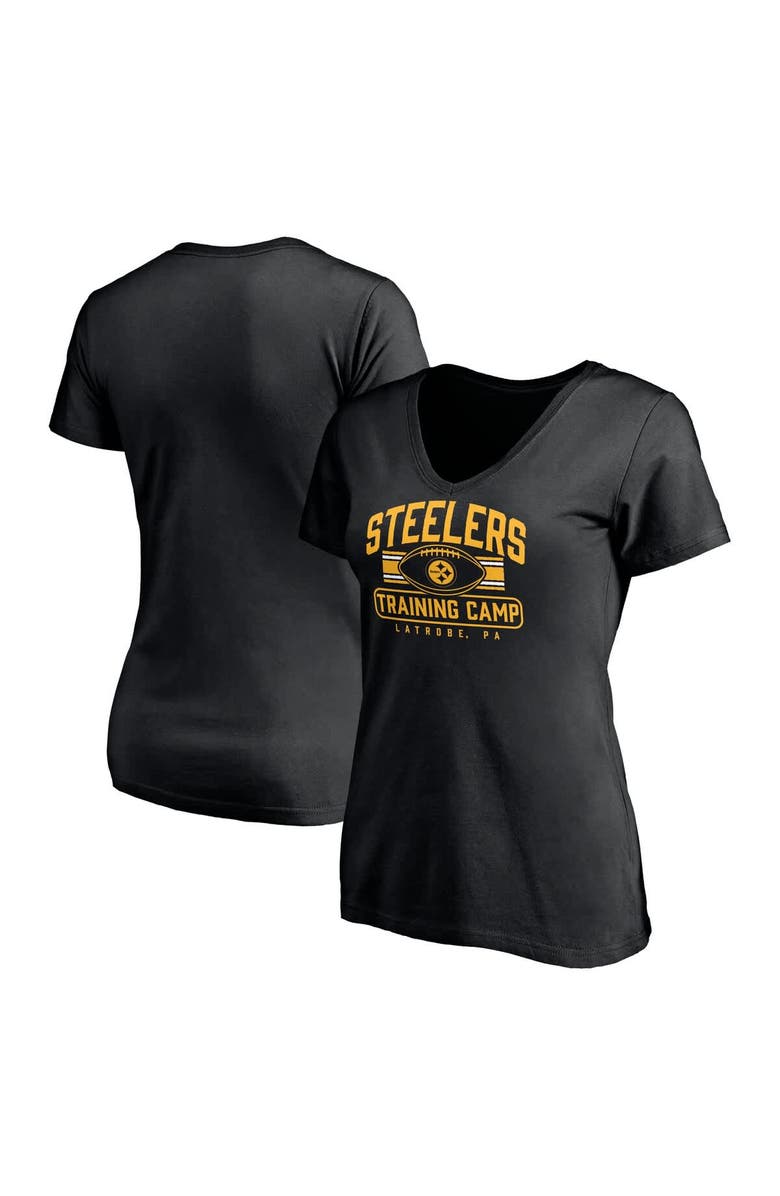 FANATICS Women's Fanatics  Black Pittsburgh Steelers Training Camp Stripe V-Neck T-Shirt, Main, color, Black