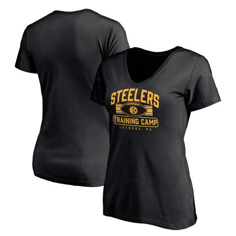 Women's Fanatics  Black Pittsburgh Steelers Training Camp Stripe V-Neck T-Shirt