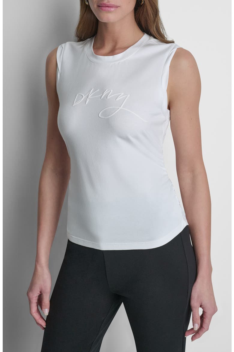 Script Ruched Cotton Blend Tank, Main, color, WHITE