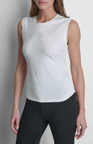 DKNY Script Ruched Cotton Blend Tank