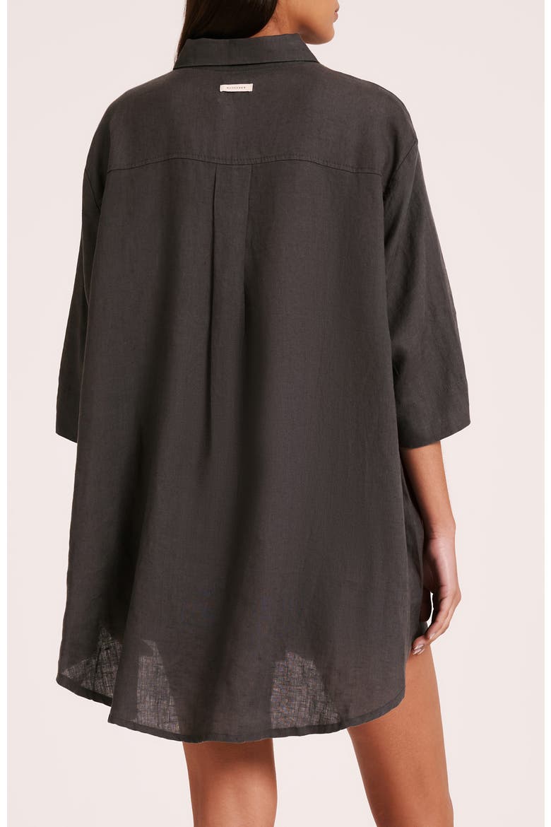 Lounge Linen Longline Shirt, Alternate, color, Coal