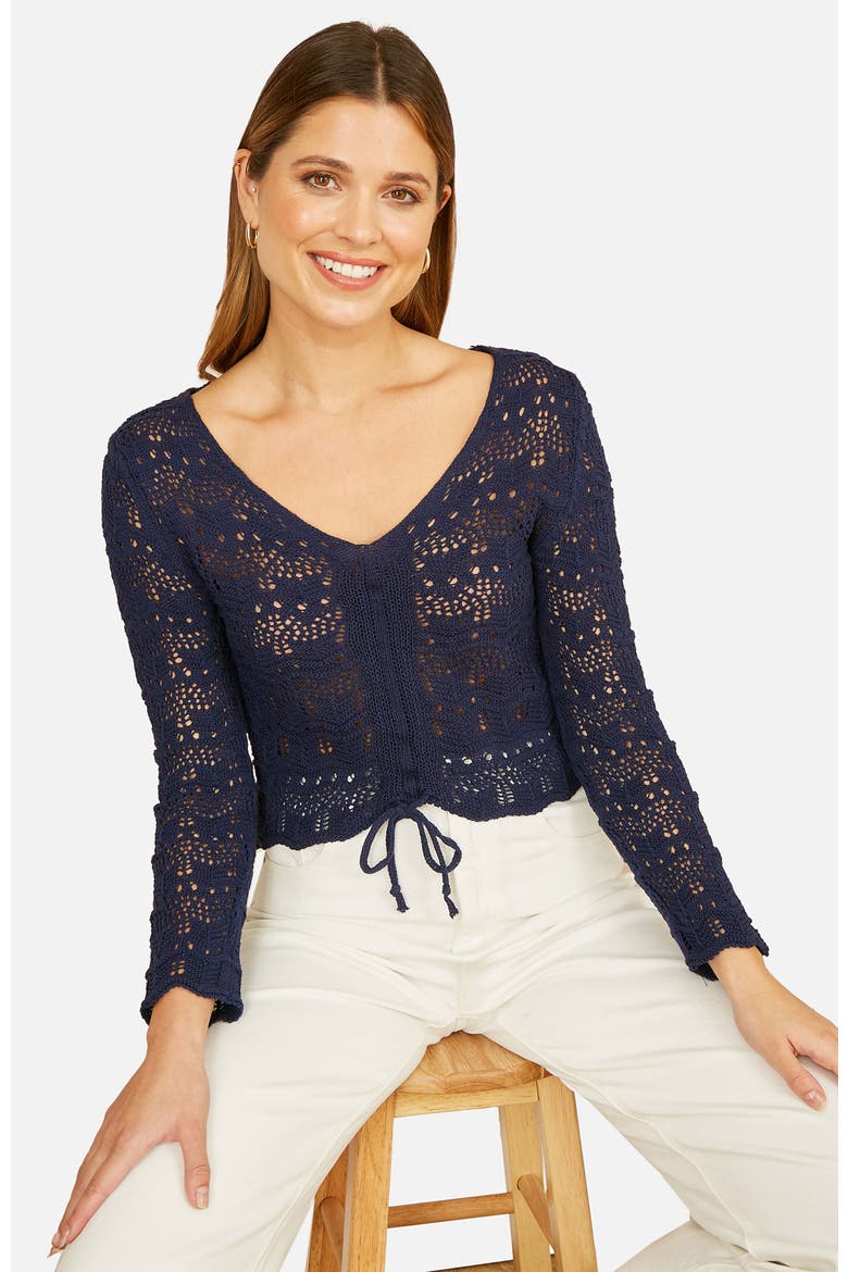 Front Ruched Crochet Top, Alternate, color, Navy