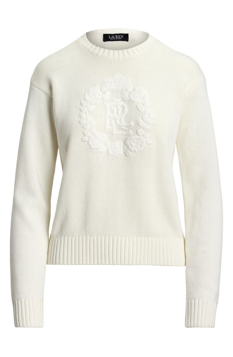 Lauren Ralph Lauren Floral Logo Combed Cotton Sweater, Alternate, color, 