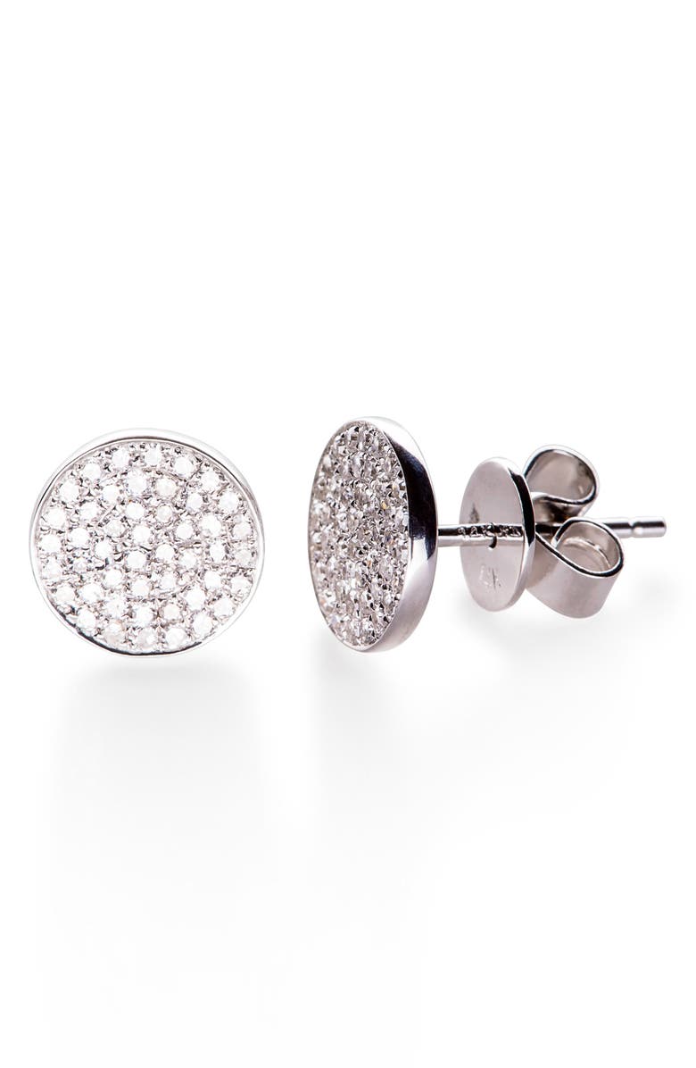 EF Collection Diamond Disc Stud Earrings, Main, color, White Gold/ Diamond
