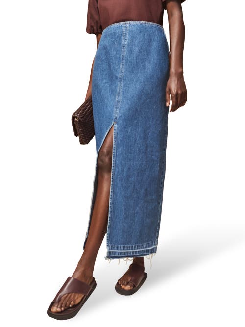 Ro&zo Denim Split Front Maxi Skirt In Blue