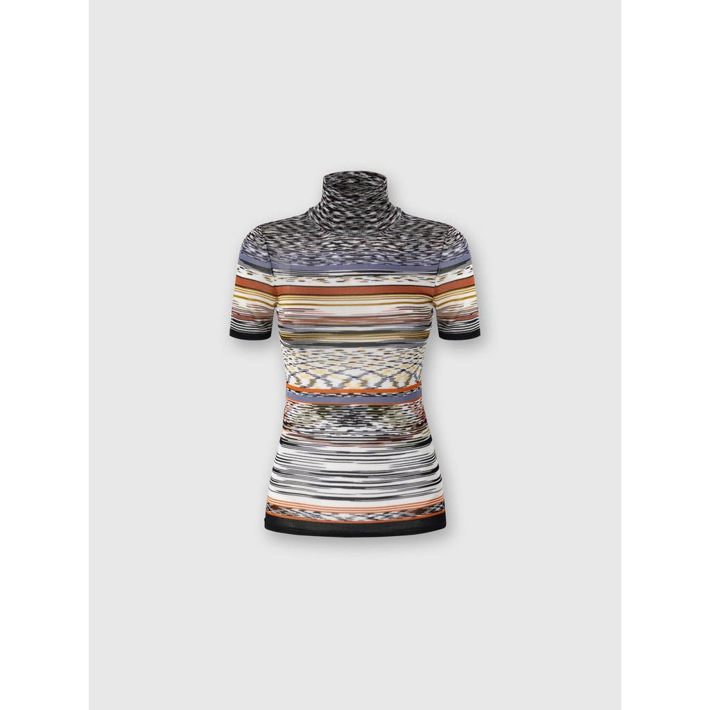 Missoni Mock Neck Sweater In Striped Knit In Multi