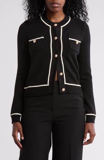 By Design Casey Faux Pearl Button Cardigan In Black