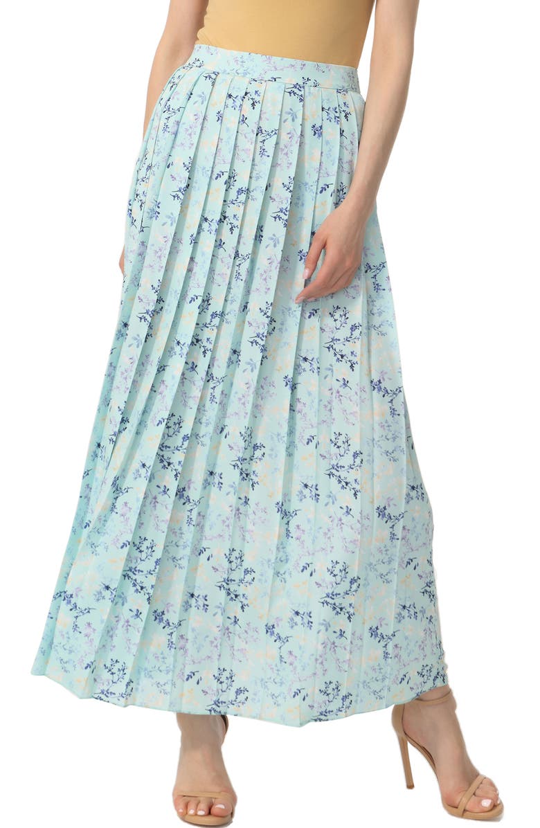 Kimi & Kai Women's Print Box Pleat Maxi Skirt, Main, color, Pastel Turquoise