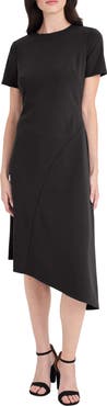 Maggy London Short Sleeve Asymmetric Midi Dress