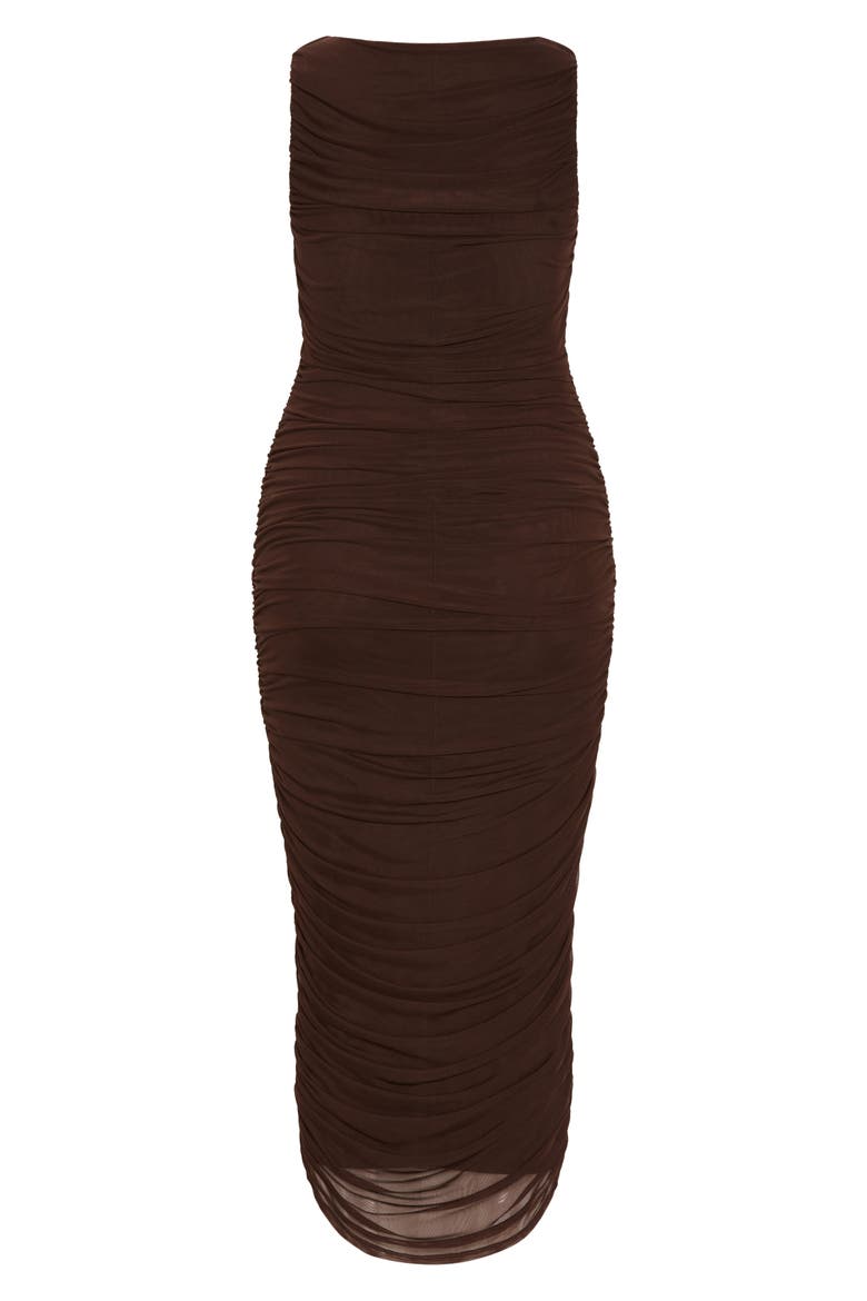 Halo Sleeveless Ruched Mesh Dress, Alternate, color, COCOA