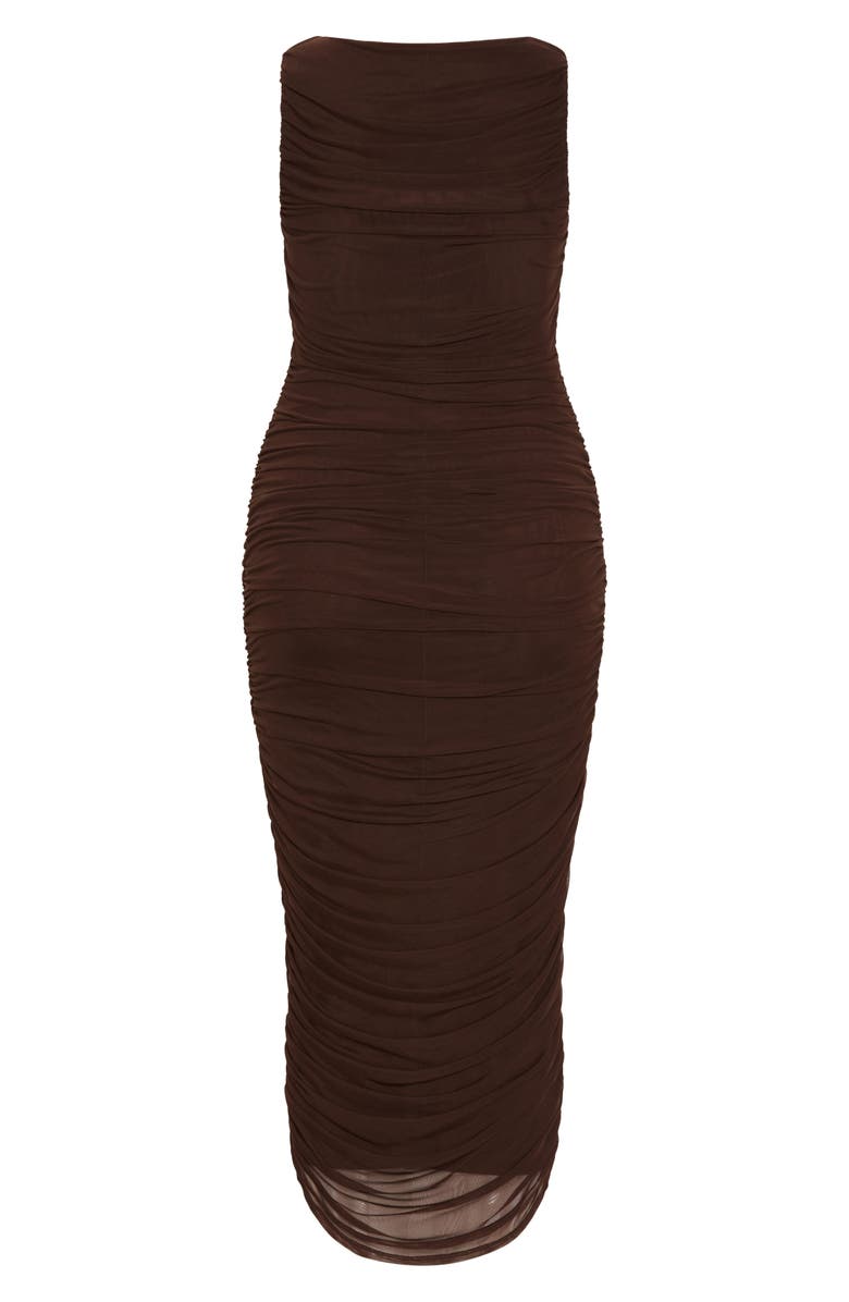 City Chic Halo Sleeveless Ruched Mesh Dress, Alternate, color, Cocoa