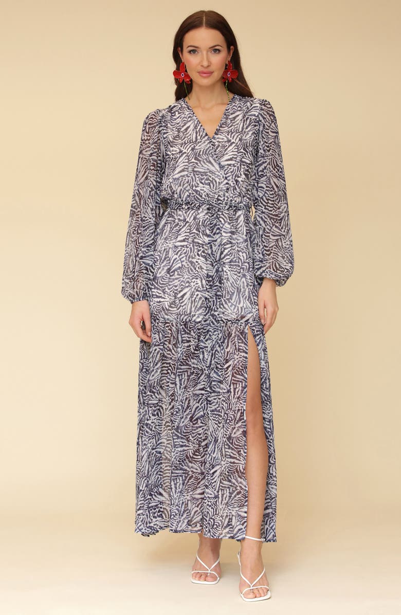 Avec Les Filles Long Sleeve Faux Wrap Dress, Alternate, color, Papillon