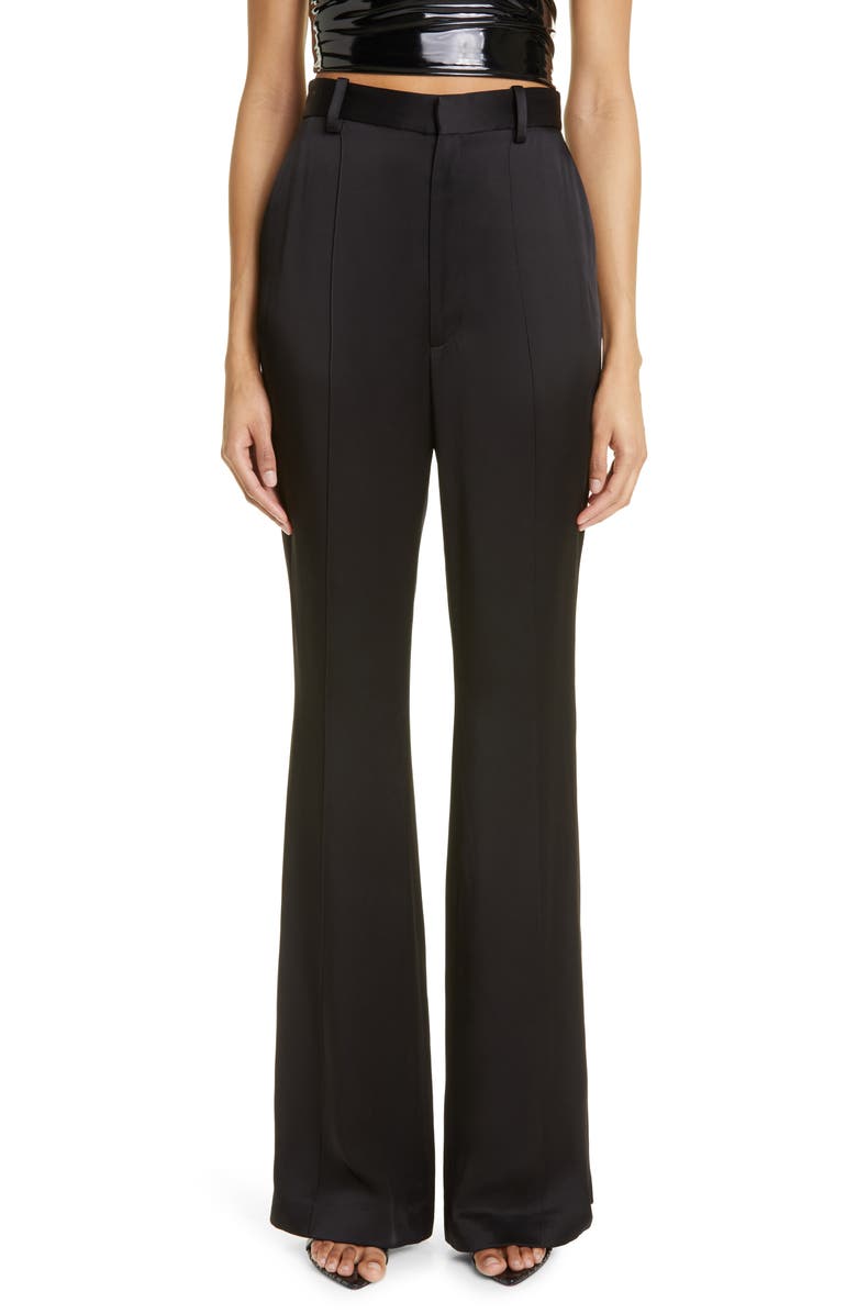 LAPOINTE High Waist Double Face Satin Flare Trousers, Main, color, 