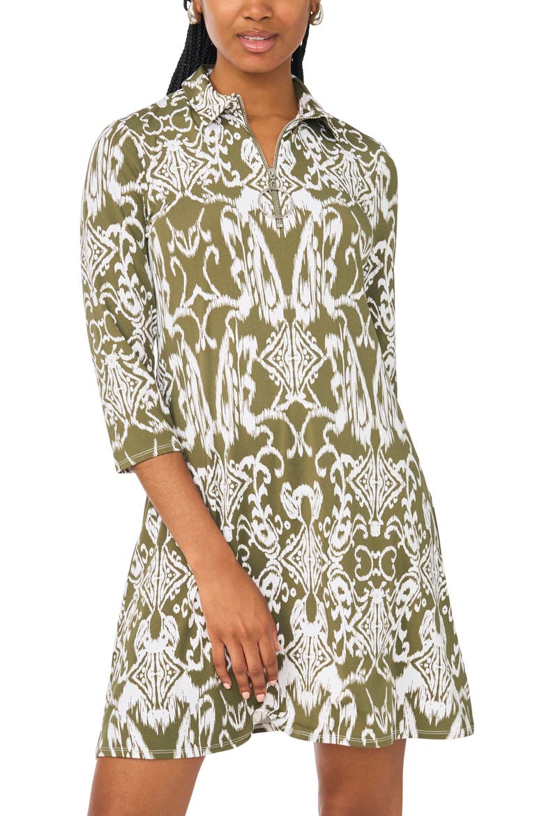 Quarter-Zip Collared Swing Dress, Alternate, color, WINTER MOSS