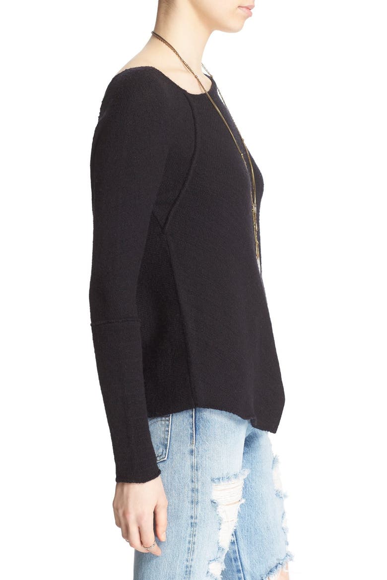 'Love and Harmony' Asymmetrical Sweater, Alternate, color, BLACK