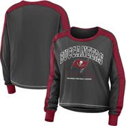 WEAR by Erin Andrews Women's WEAR by Erin Andrews Pewter/Red Tampa Bay Buccaneers Color Block Modest Crop Long Sleeve T-Shirt