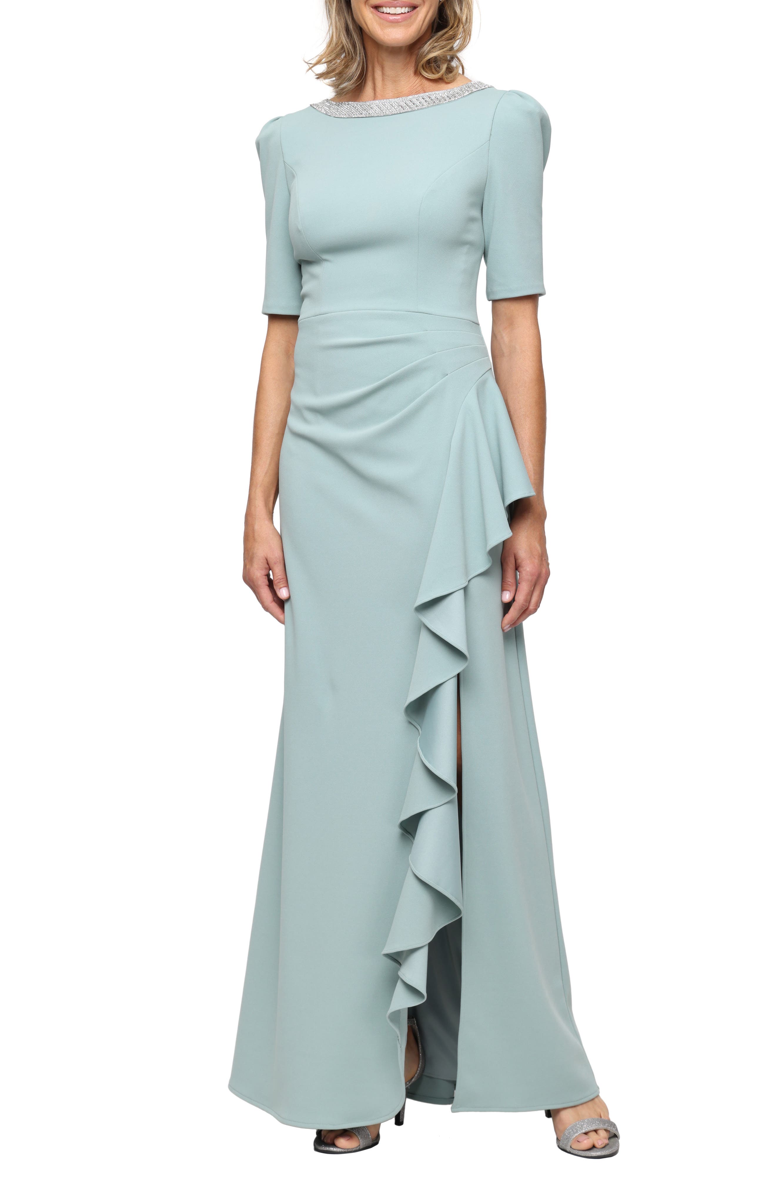 Embellished Neck Ruffle Gown