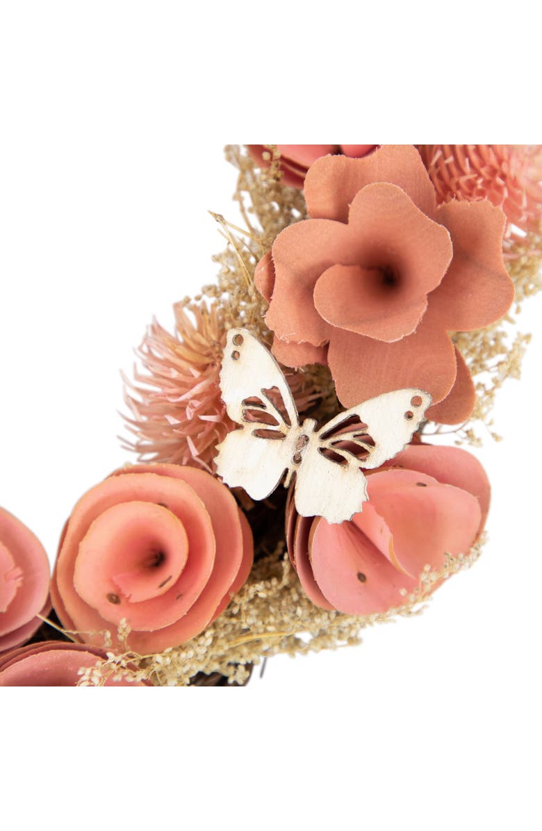 Northlight 10" Pink Wooden Rose Heart Spring Wreath with Butterflies, Alternate, color, Pink