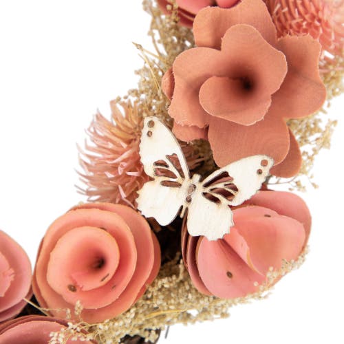 Northlight 10" Wooden Heart Spring Wreath With Butterflies In Pink