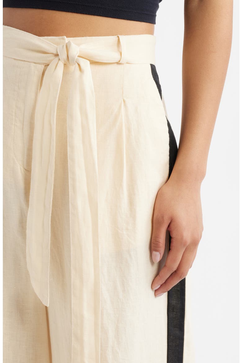 Side Stripe Linen Drawstring Pants, Alternate, color, ECRU