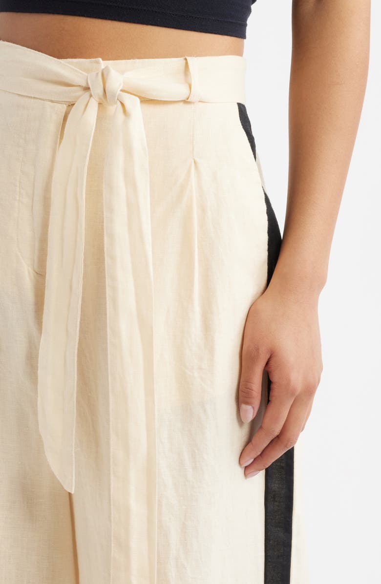 MANGO Side Stripe Linen Drawstring Pants, Alternate, color, Ecru