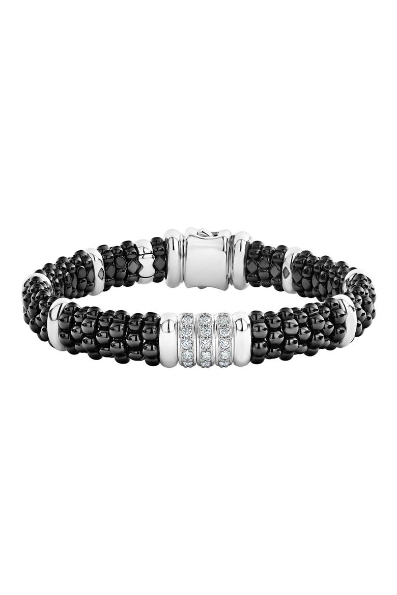 Black Caviar Diamond Link Bracelet, Main, color, BLACK