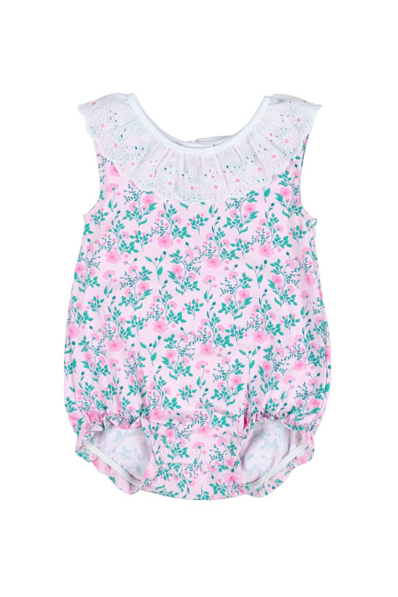 Floral Print Romper with Eyelet Collar, Main, color, Pink