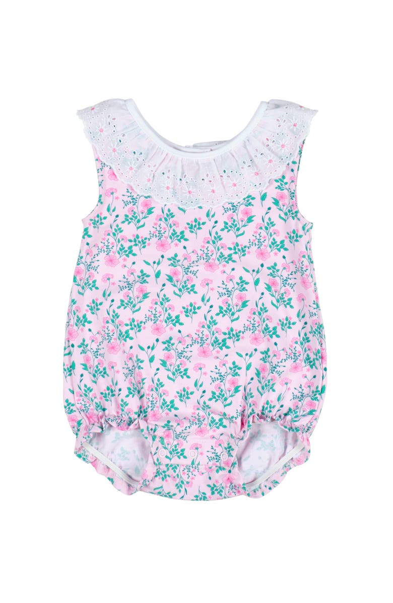 Florence Eiseman Floral Print Romper with Eyelet Collar, Main, color, Pink