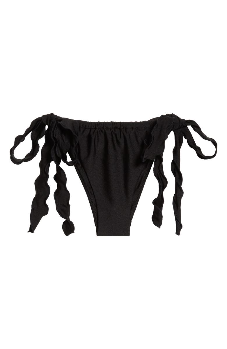 Kulani Kinis Lettuce Edge Ruched Tie Side Bikini Bottoms, Alternate, color, Twilight Black