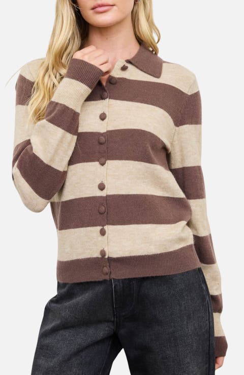 Striped Collared Cardigan