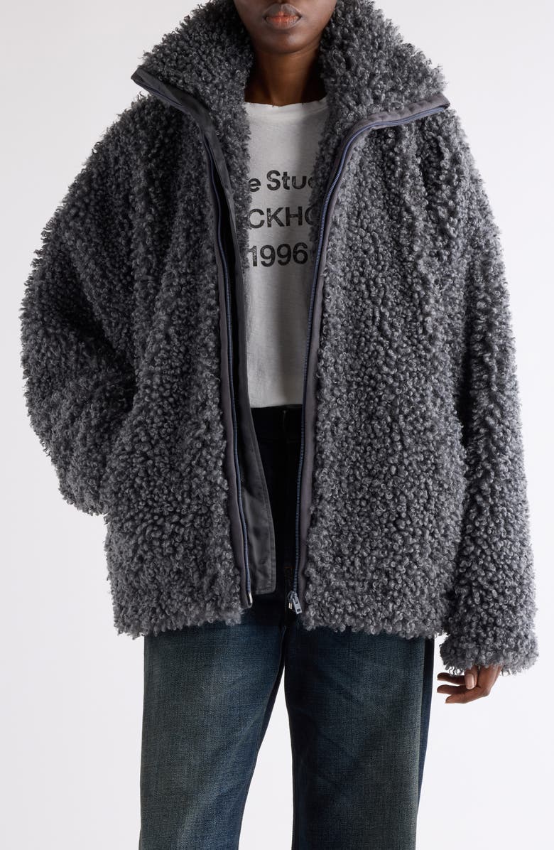 Acne Studios Felemmy Faux Shearling Jacket, Main, color, Carbon Grey