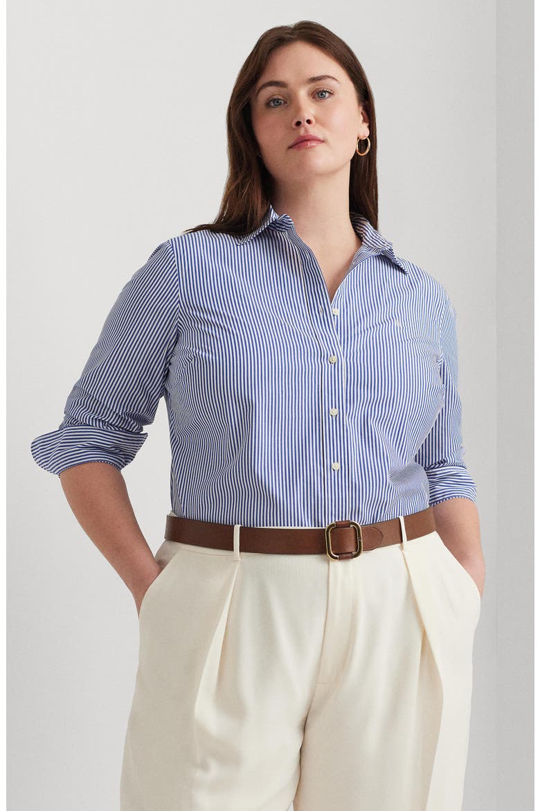 Stripe Easy Care Cotton Button-Up Shirt, Alternate, color, BLUE/WHITE