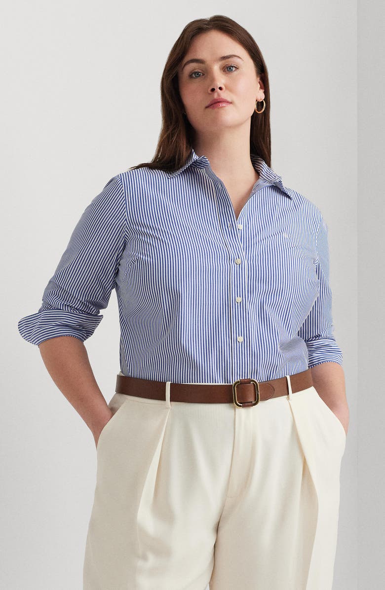 Lauren Ralph Lauren Stripe Easy Care Cotton Button-Up Shirt, Alternate, color, Blue/ White