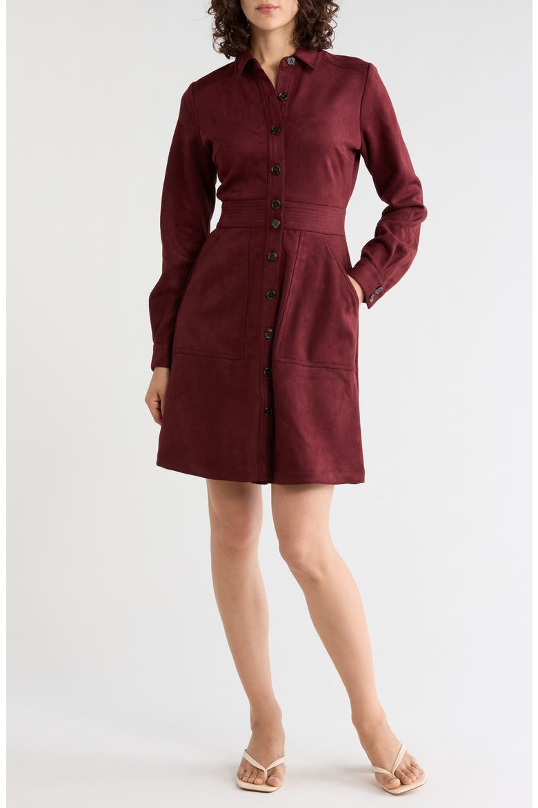 Button Front Dress, Main, color, MERLOT