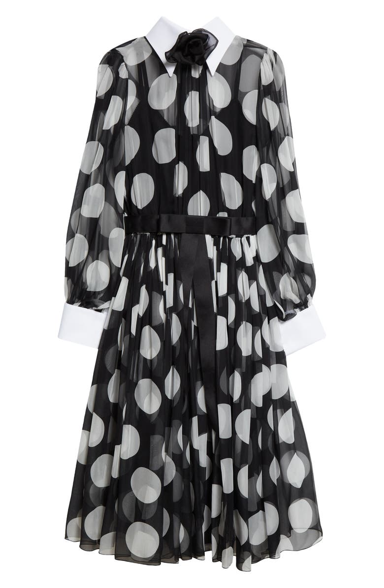 Dolce&Gabbana Polka Dot Long Sleeve Belted Chiffon Midi Dress, Alternate, color, Bianco Dot Nero