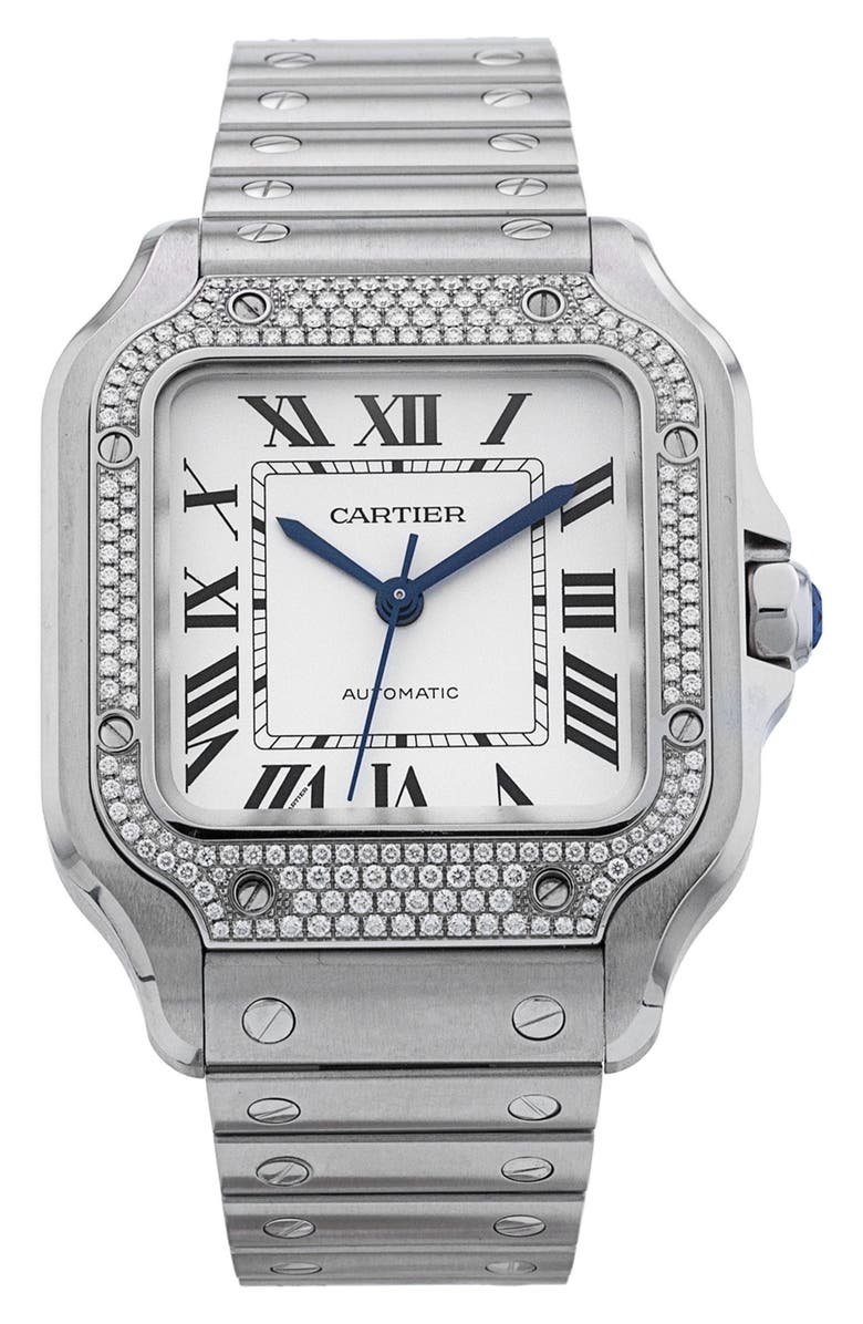 Watchfinder & Co. Cartier Preowned 2023 Santos de Cartier W4SA0005 Diamond Bracelet Watch, 35.1mm, Main, color, 