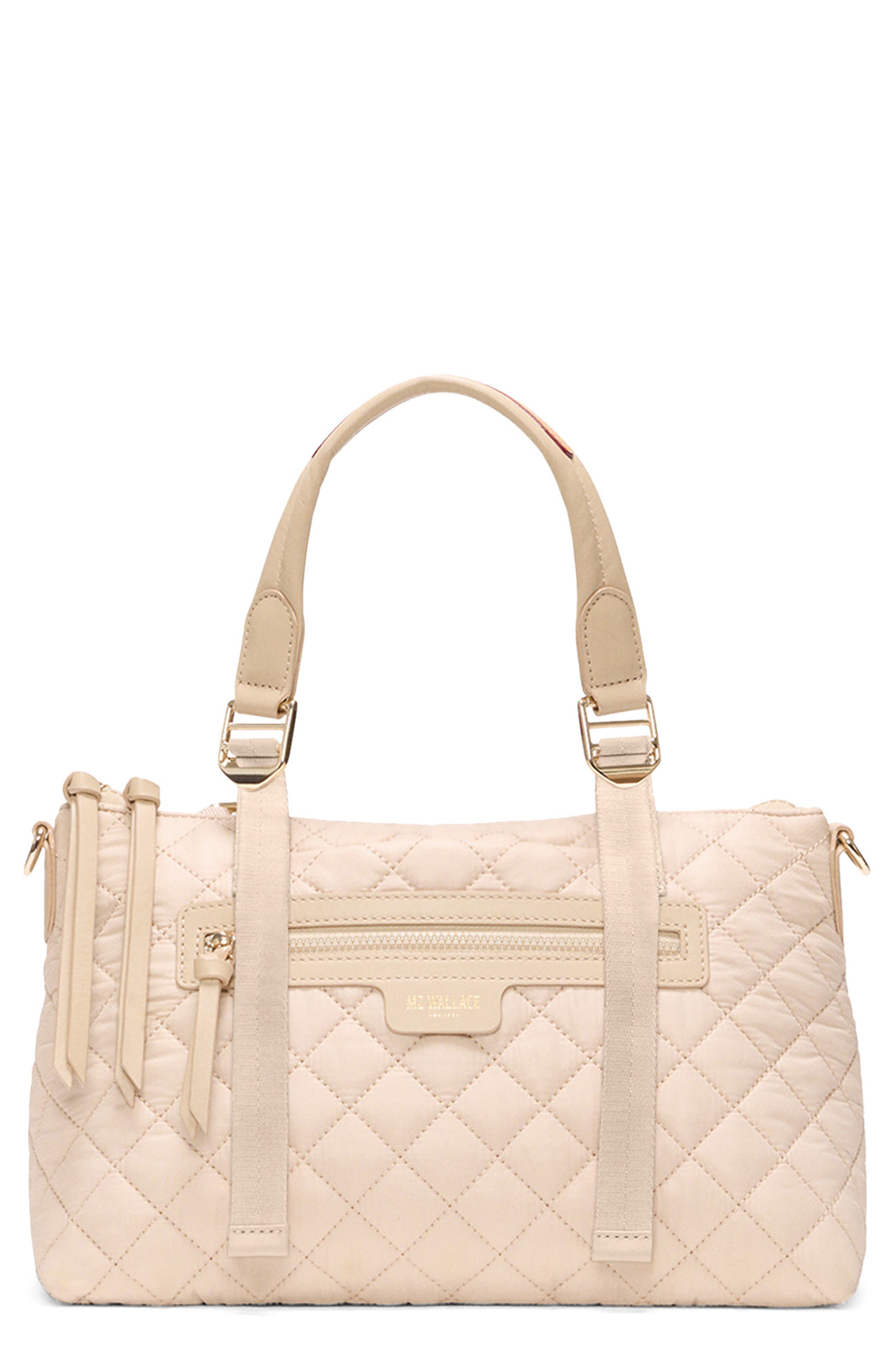 MZ Wallace Small Park Quilted Nylon Satchel, Main, color, Buff