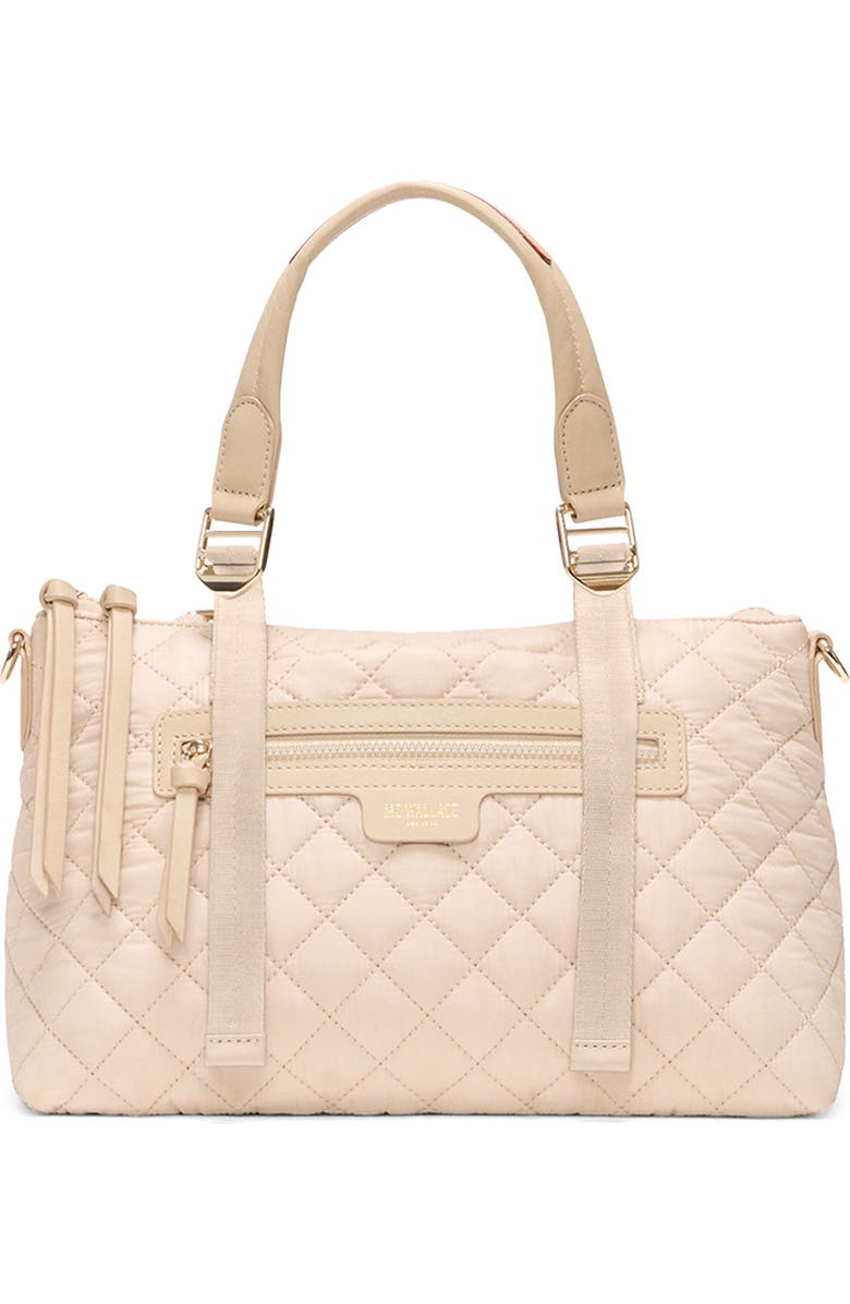 MZ Wallace Small Park Quilted Nylon Satchel, Main, color, Buff