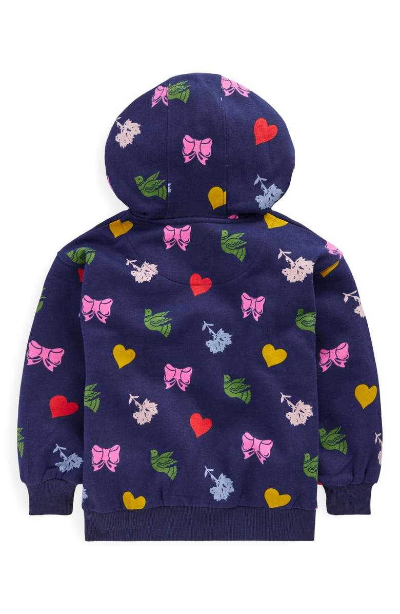 Mini Boden Kids' Print Cotton Hoodie, Alternate, color, College Navy Festive Fun