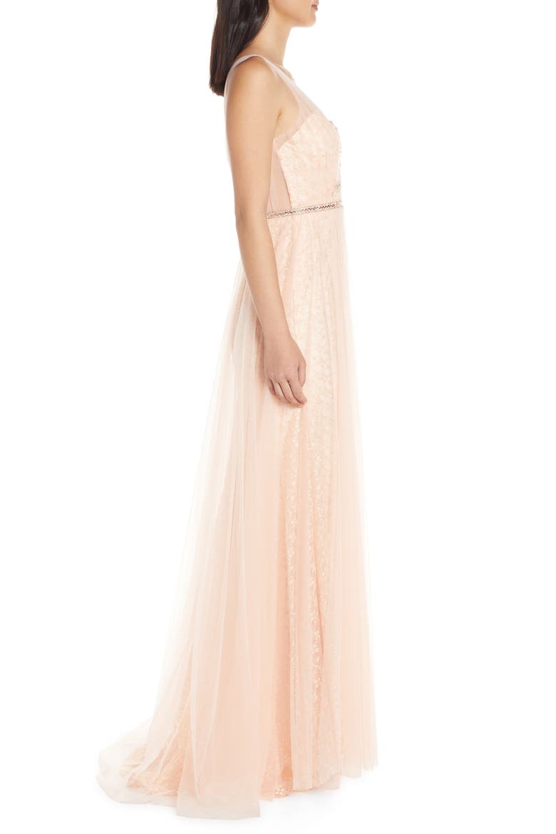 Beaded Appliqué Lace Prom Dress, Alternate, color, BLUSH