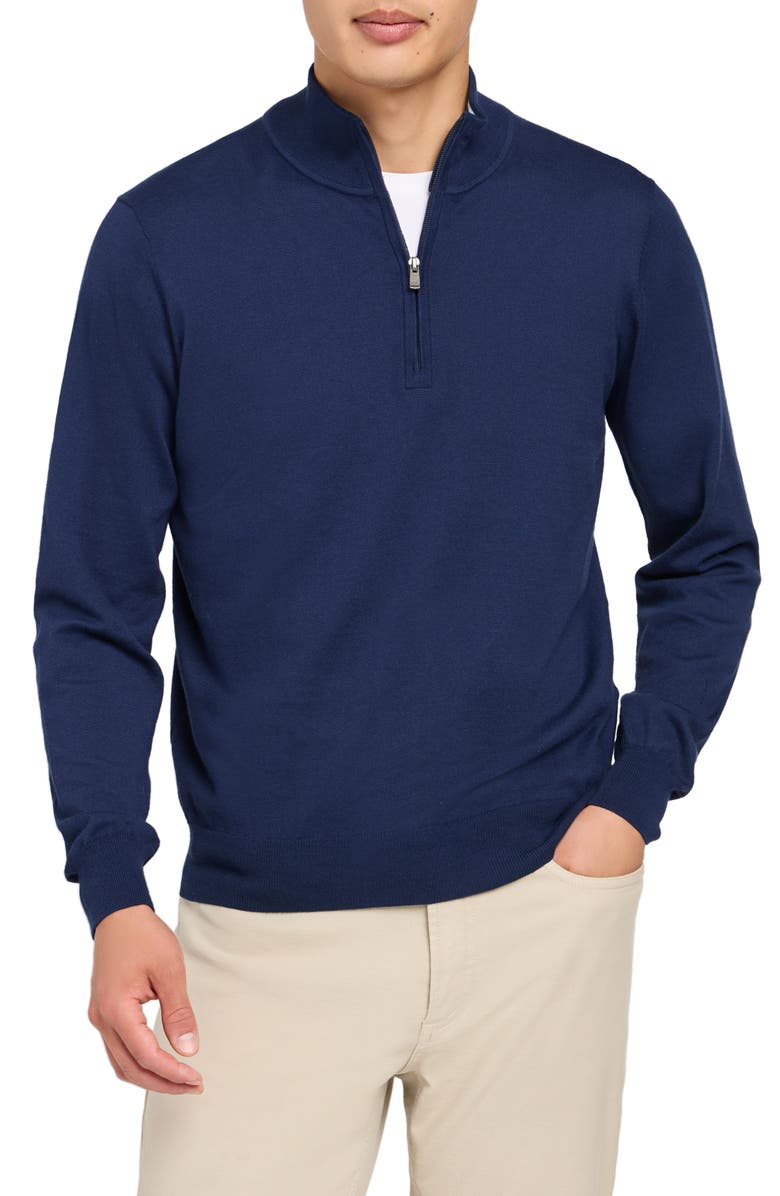 Faherty Movement Performance Quarter Zip Sweater, Main, color, Marine Navy Heather