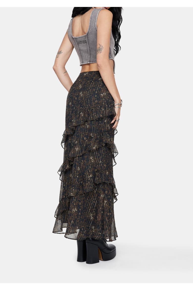 Astralis Stripe Ruffle Tiered Maxi Skirt, Alternate, color, Black