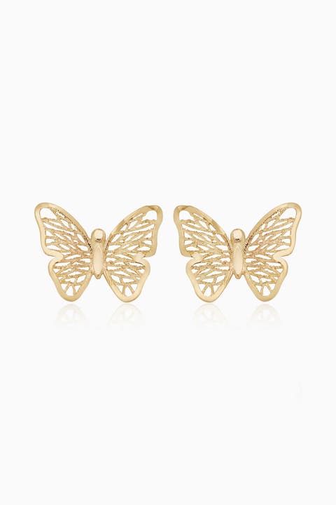 14K Yellow Gold Social Butterfly Studs