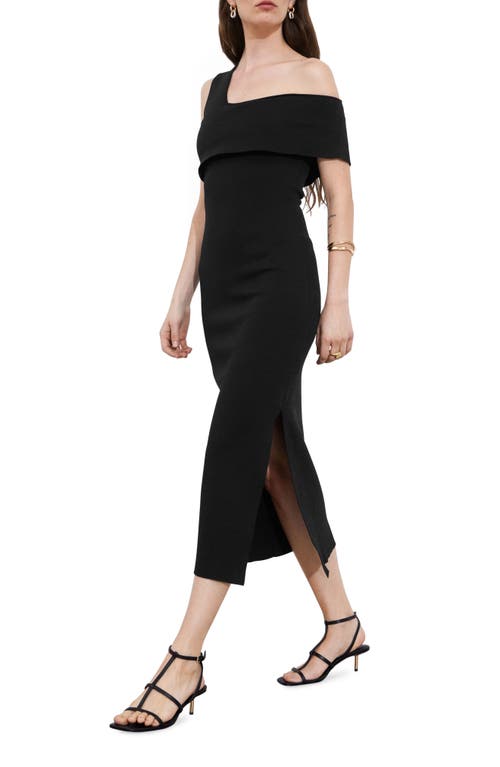 & Other Stories One-shoulder Asymmetric Midi Dress In Black Dark