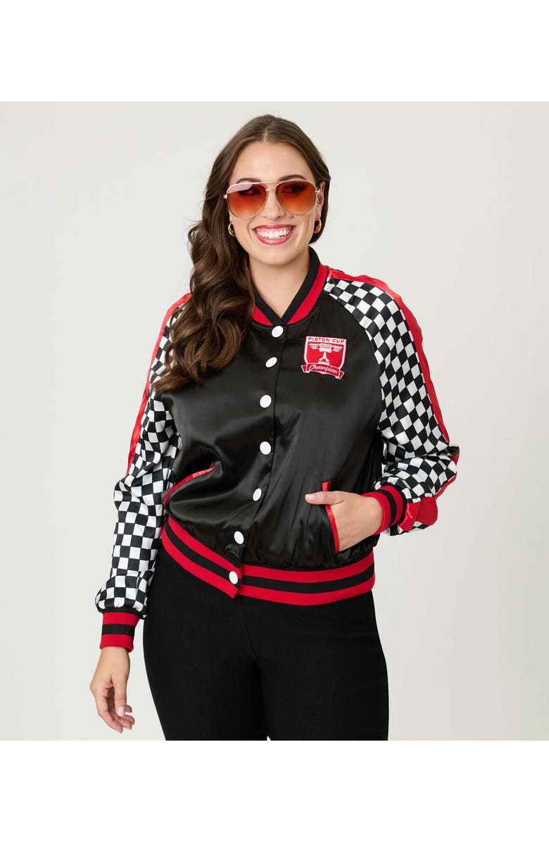 Unique Vintage Satin Bomber Jacket, Alternate, color, Black Checkered