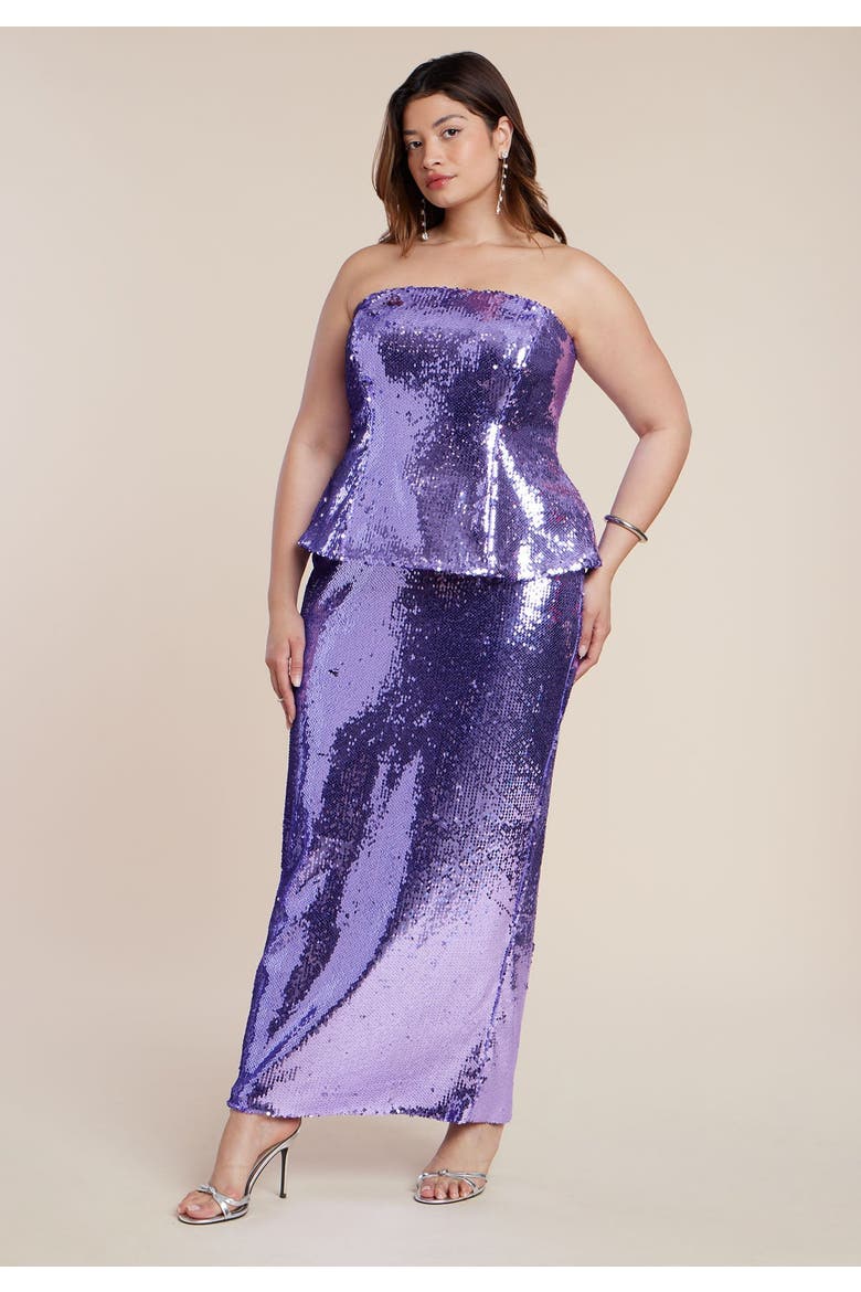 Strapless Bustier Paillette Gown, Alternate, color, ASTER PURPLE