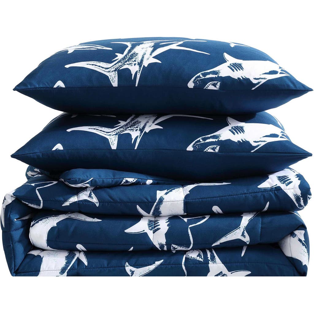 Eddie Bauer Kids' Vinny And Shark Friends 3-piece Comforter Set In Navy/white