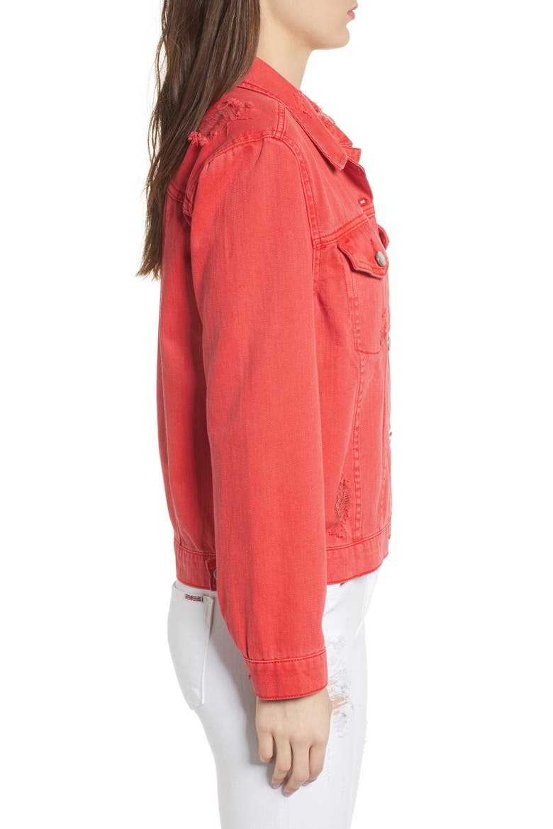 Decon Distressed Denim Jacket, Alternate, color, RED